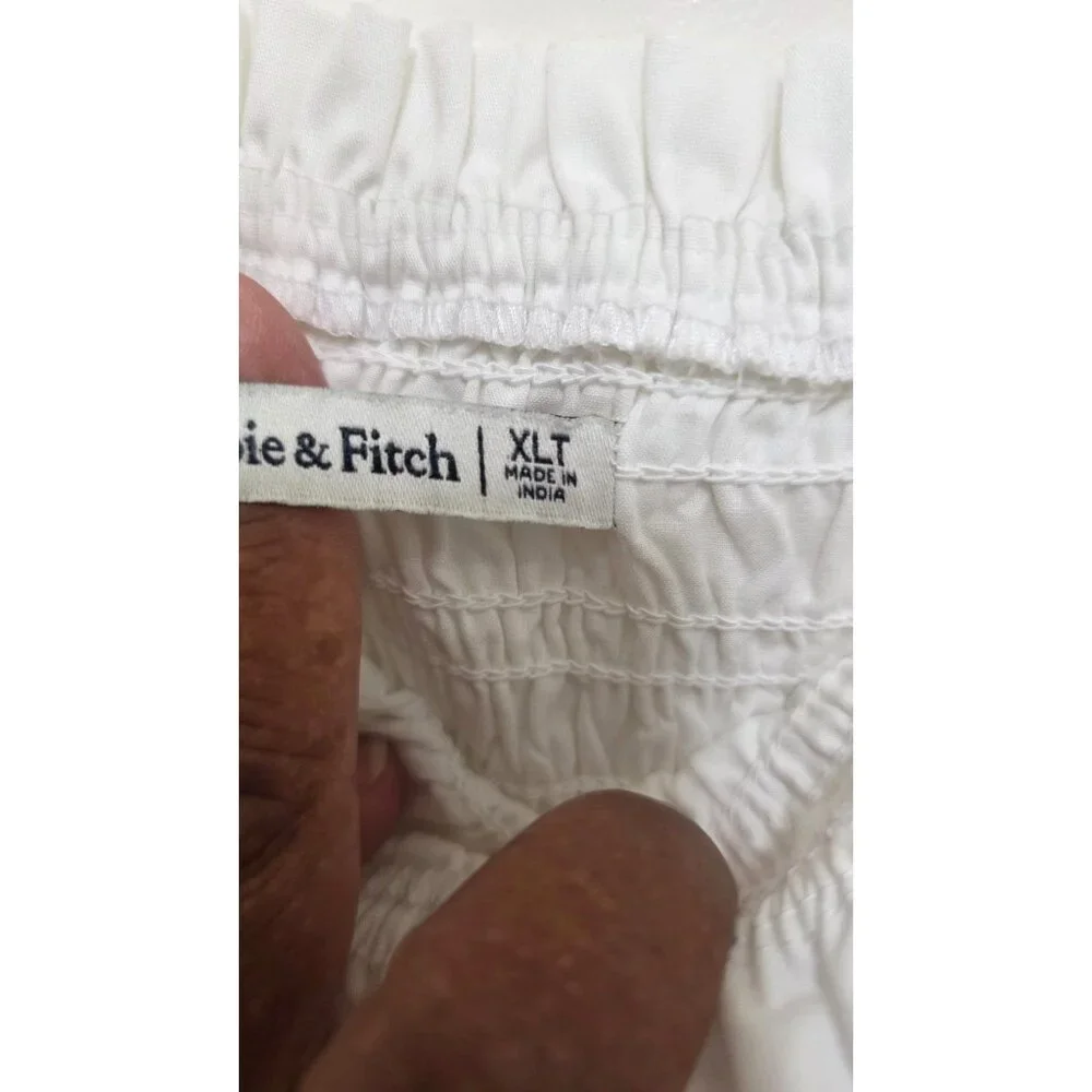 Abercrombie & Fitch White & Gold Embroidered Tiered Dress Ruffled Straps Smocked